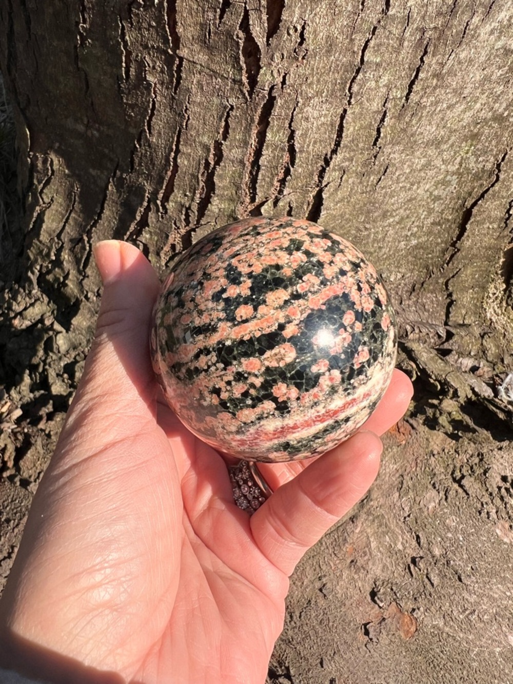 Red (4) snowflake obsidian sphere | crystal